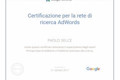Paolo Selce attestato certificazione Google ADWORDS Rete di ricerca