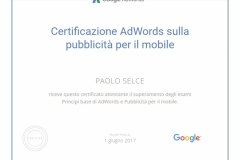 Paolo Selce attestato certificazione Google ADWORDS pubblicità mobile