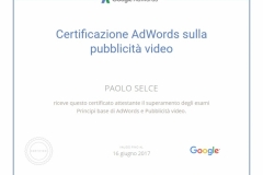 Paolo Selce attestato certificazione Google ADWORDS pubblicità video
